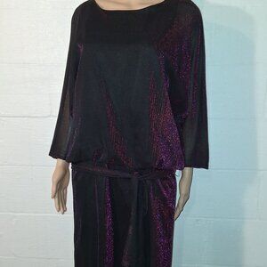 Women's Vintage 80s Simon Sez Black Purple Metallic Shimmer Mylar Dress Size 5-6
